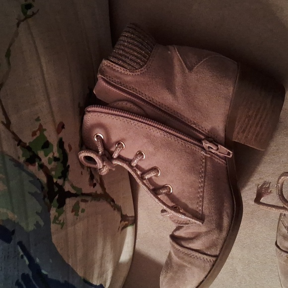 Little Girl's, Faux Suede, Booties with Sparkly Gold Laces &Trim & Side Zippers - Picture 2 of 7